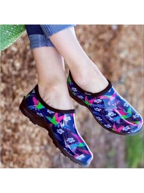 Sloggers Slip-On Waterproof Garden Clog - Navy Hummingbird Print Made in USA 9